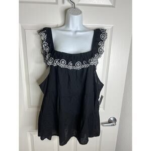 Old Navy Womens Sleeveless Textured Eyelet Ruffle Blouse Black/White NEW Size 4X